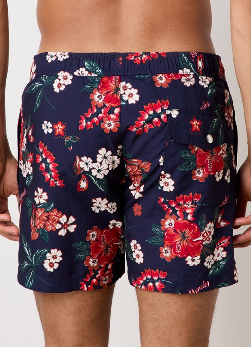 Moncler Zwemshorts met bloemenprint en steekzakken - achterkant donkerblauw