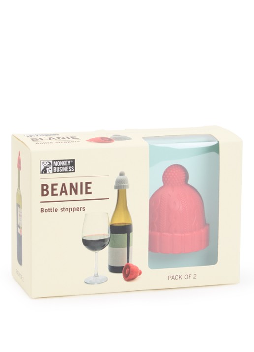 Monkey Business Beanie wijnstopper set van 2 - voorkant rood