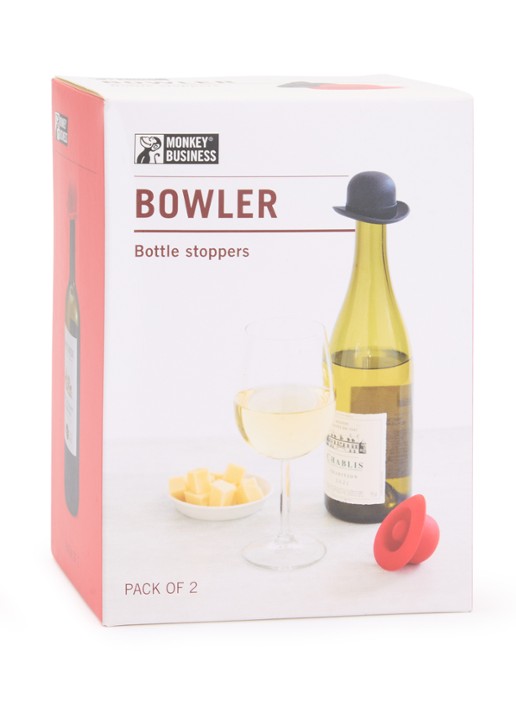 Monkey Business Bowler wijnstopper set van 2 - voorkant zwart