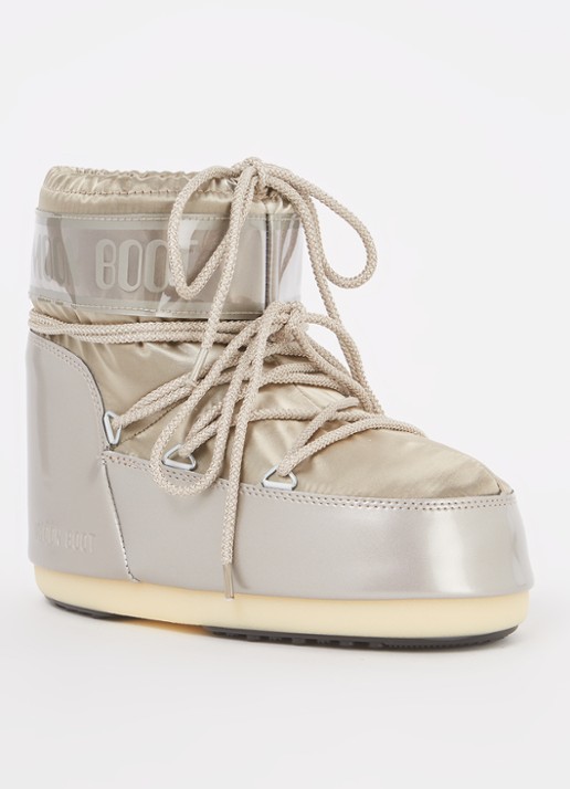 Moon Boot Icon Low Glance snowboot met waterafstotende coating en metallic finish - voorkant zilver