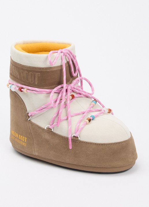 Moon Boot Icon Low snowboot van suède met kralendecoratie - voorkant 2 zand