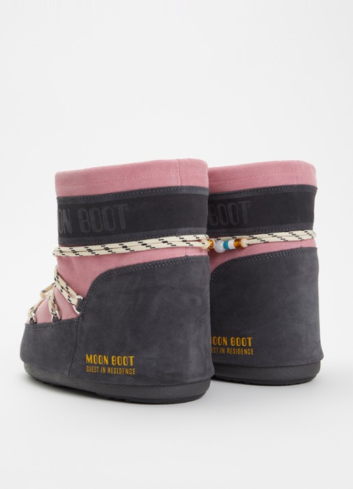 Moon Boot Icon Low snowboot van suède met kralendecoratie - achterkant roze
