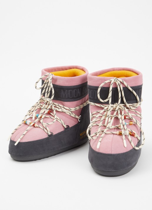 Moon Boot Icon Low snowboot van suède met kralendecoratie - detail 2 roze