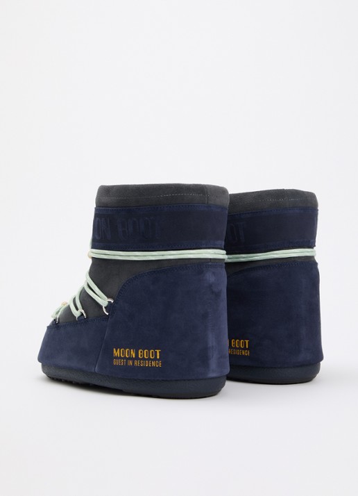 Moon Boot Icon Low snowboot van suède met kralendecoratie - achterkant donkerblauw