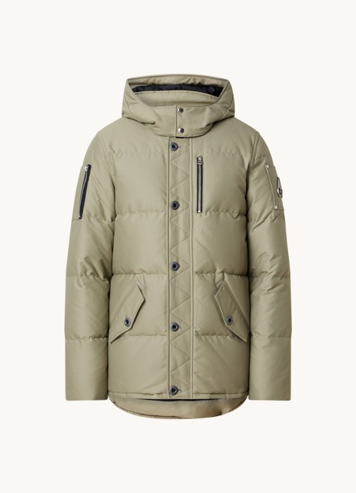 Moose Knuckles Forrestville puffer jack met donsvulling en afneembare capuchon - voorkant khaki