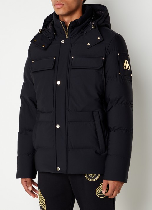 Moose Knuckles Gold Skillman puffer jack met donsvulling en afneembare capuchon - detail zwart