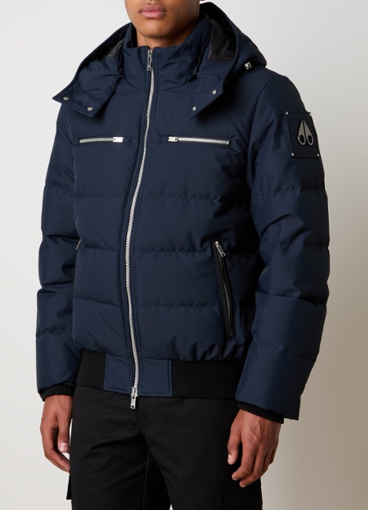 Moose Knuckles Puffer jas met donsvulling en ritszakken - detail donkerblauw