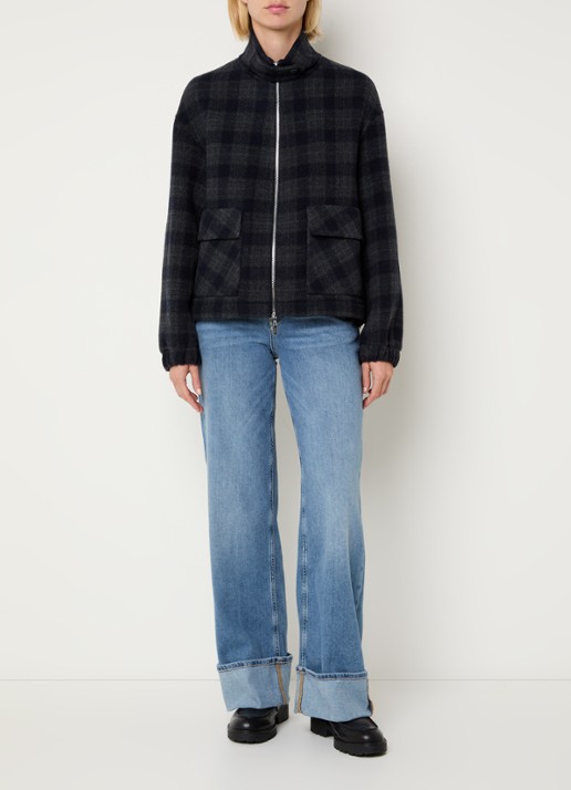 Mos Mosh Camille jack in wolblend met klepzakken - voorkant 4 donkerblauw