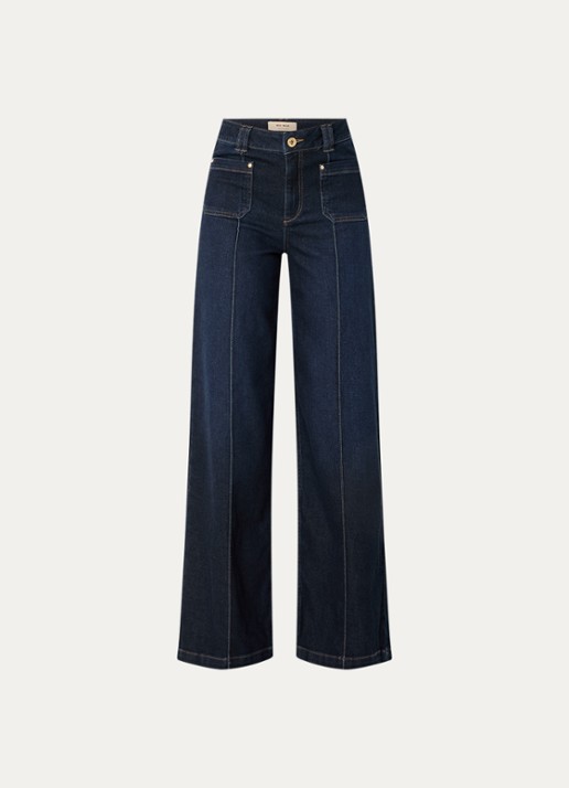 Mos Mosh Colette high waist flared jeans met donkere wassing - voorkant indigo