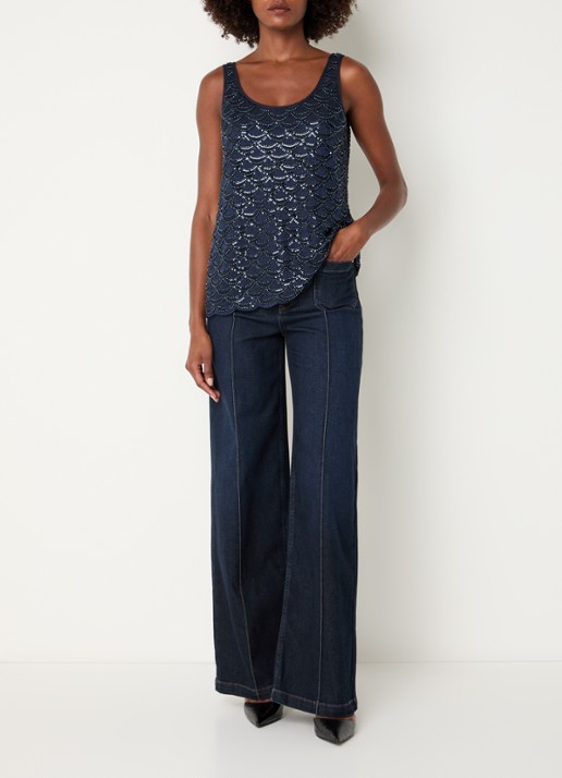 Mos Mosh Colette high waist flared jeans met donkere wassing - voorkant 2 indigo