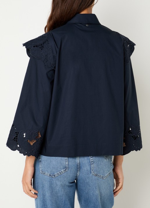 Mos Mosh Heliam A-lijn blouse met broderie en trompetmouw - achterkant 3 zwart