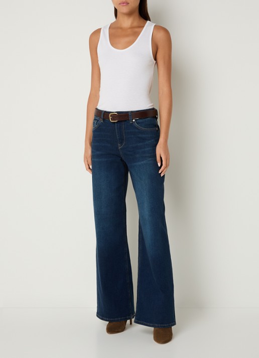Mos Mosh High waist wide leg jeans met donkere wassing - voorkant 2 indigo