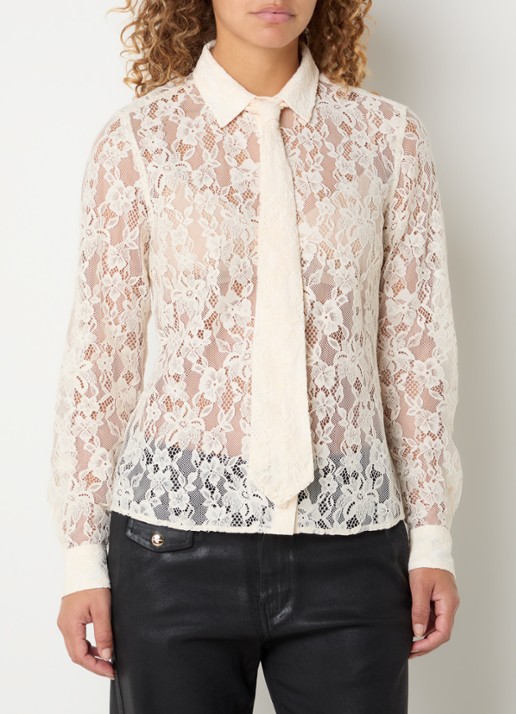 Mos Mosh Kether blouse met opengewerkt dessin en afneembare stropdas