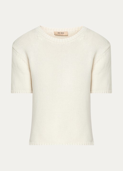 Mos Mosh MMArin grofgebreide top met ronde hals - voorkant 2 beige