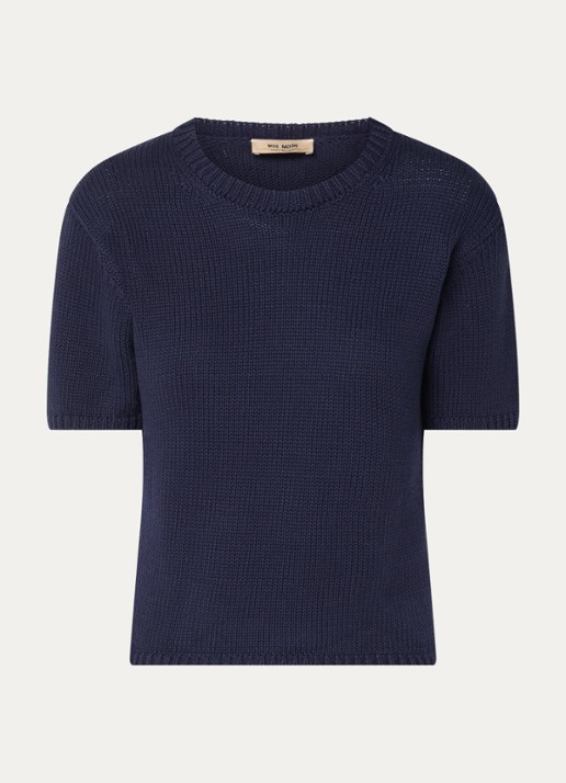 Mos Mosh MMArin grofgebreide top met ronde hals - voorkant donkerblauw