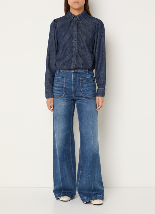Mos Mosh MMArles Pagato blouse van denim - voorkant 2 indigo