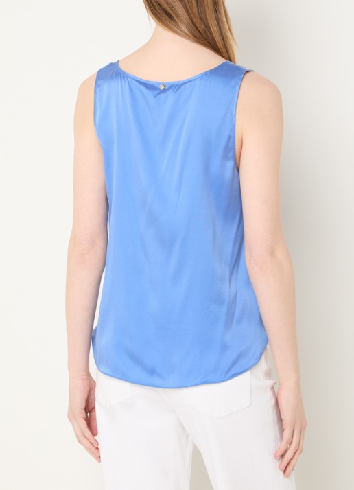 Mos Mosh MMAstrid mouwloze top van satijn - achterkant blauw