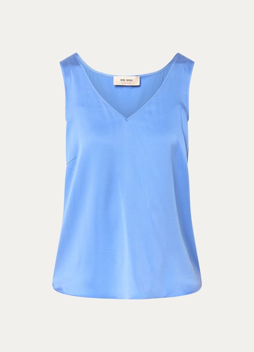 Mos Mosh MMAstrid mouwloze top van satijn - voorkant 2 blauw