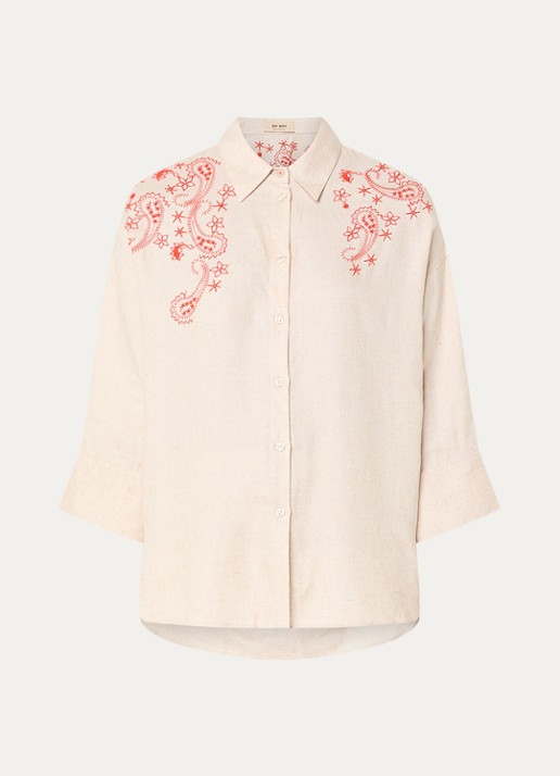 Mos Mosh MMAudri blouse in linnenblend met borduring - voorkant 2 beige