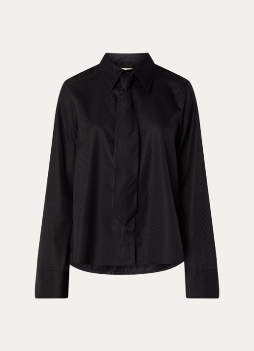 Mos Mosh MMAyen blouse met stropdas - voorkant 2 zwart