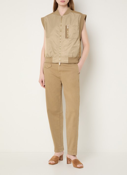 Mos Mosh MMAYmen Len high waist tapered fit chino met steekzakken - voorkant 2 beige