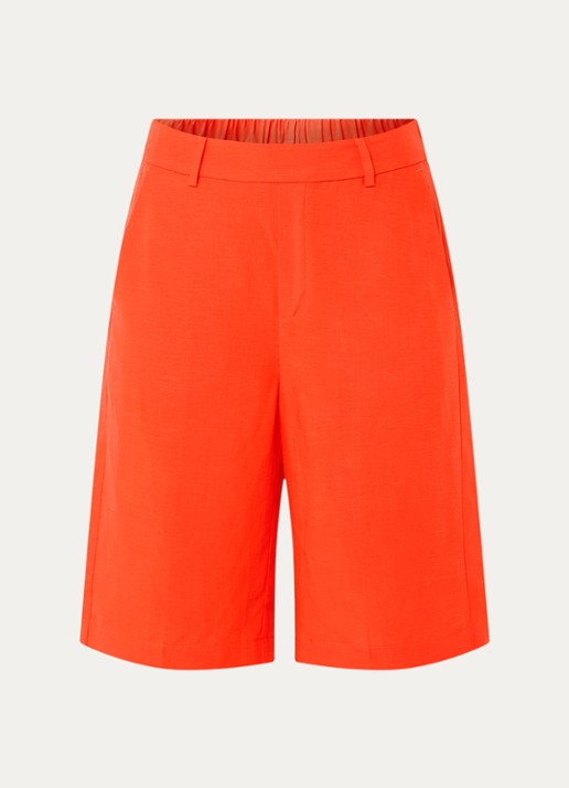 Mos Mosh MMBai Alexis straight fit korte broek in linnenblend met steekzakken - voorkant 2 orange