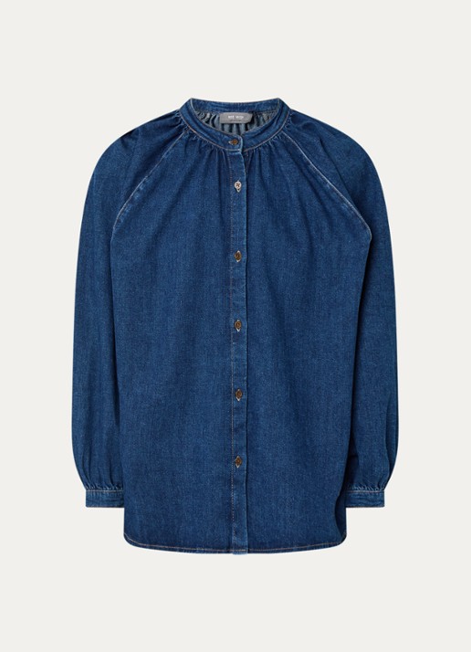 Mos Mosh MMBello blouse van denim met ballonmouw - voorkant 3 indigo