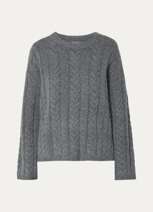 Mos Mosh MMBryndis kabelgebreide pullover van wol - voorkant 2 grijs