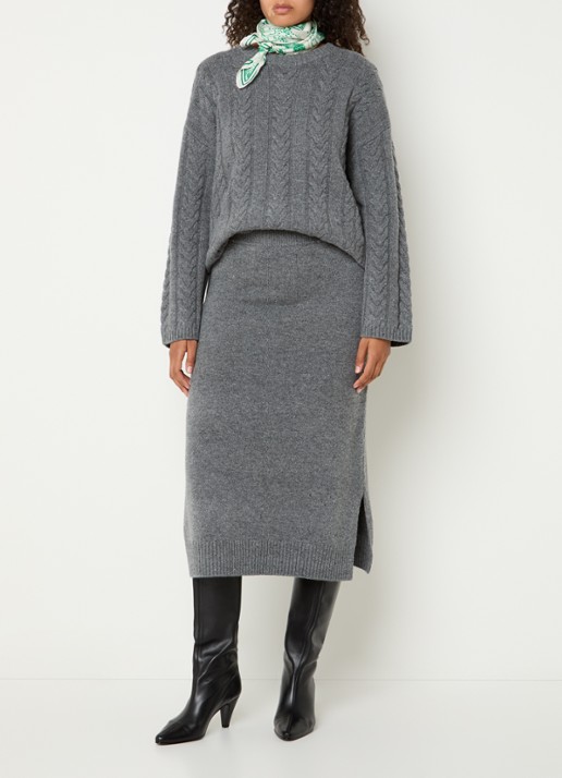 Mos Mosh MMBryndis kabelgebreide pullover van wol - voorkant 3 grijs