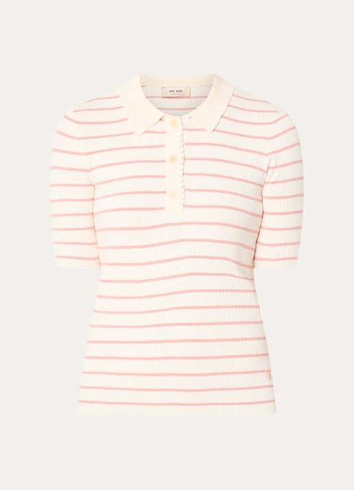 Mos Mosh MMCaliz ribgebreide polo met streepprint - voorkant 3 lichtroze