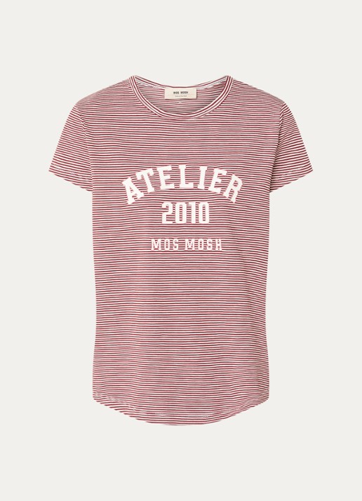 Mos Mosh MMCamp T-shirt met streepprint - voorkant 3 steenrood