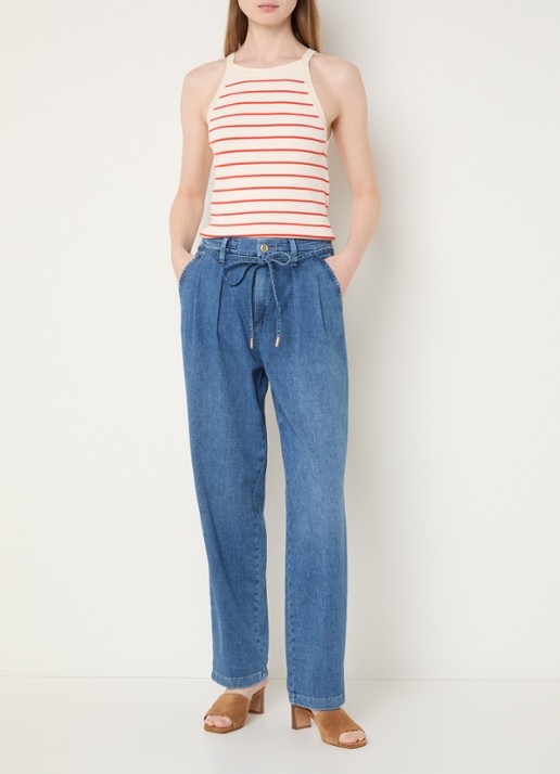 Mos Mosh MMCatania Crispy mid waist straight leg jeans met medium wassing - voorkant 3 indigo