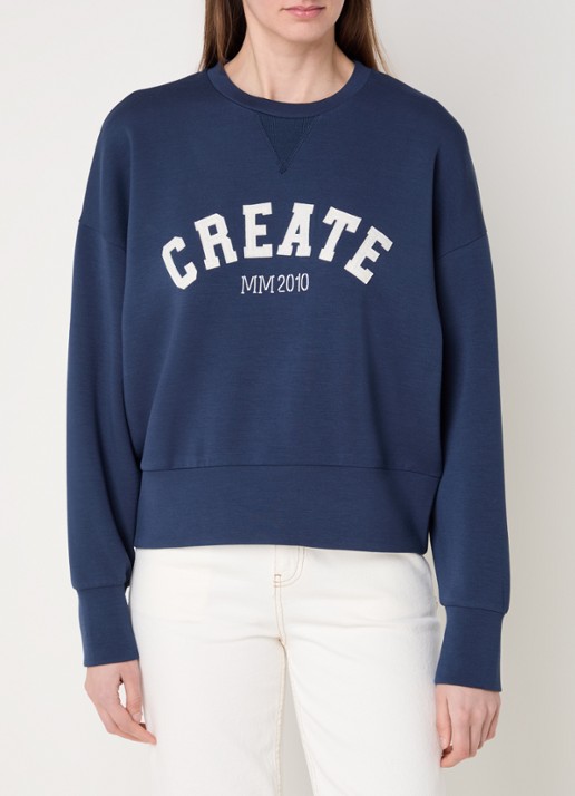 Mos Mosh MMCelli sweater met borduring - detail 3 donkerblauw
