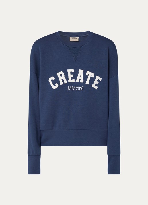 Mos Mosh MMCelli sweater met borduring - voorkant donkerblauw