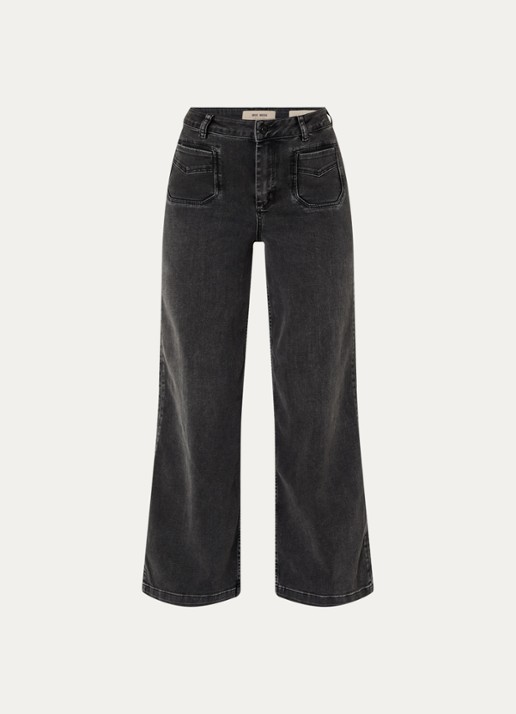Mos Mosh MMColette Deluxe high waist wide leg jeans met gekleurde wassing - voorkant antraciet