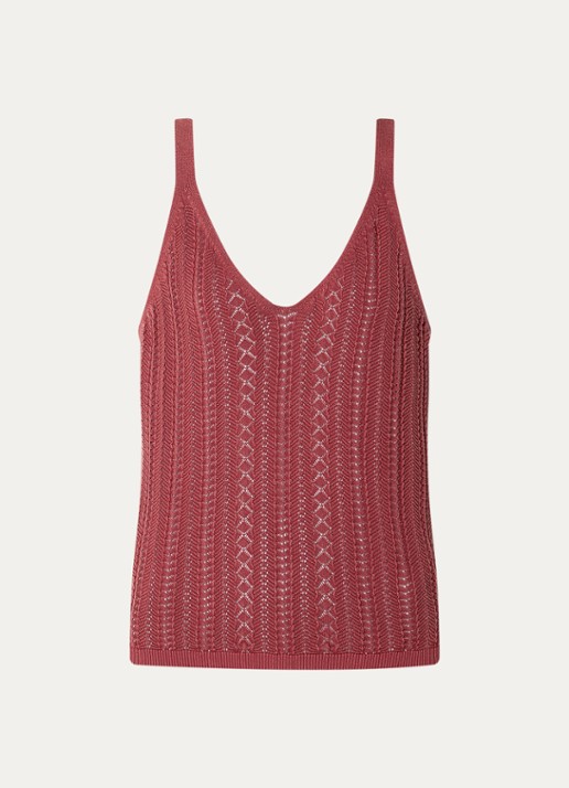 Mos Mosh MMCressida grofgebreide tanktop met opengewerkt dessin - voorkant steenrood