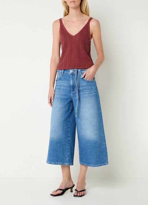 Mos Mosh MMCressida grofgebreide tanktop met opengewerkt dessin - voorkant 2 steenrood