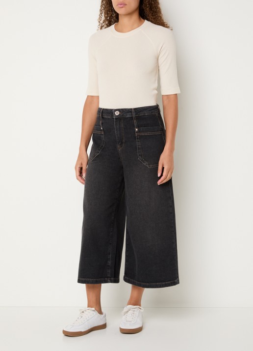 Mos Mosh MMCulotte Juventus high waist wide leg jeans met gekleurde wassing - voorkant 4 antraciet