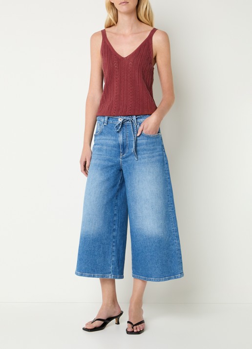 Mos Mosh MMCulotte Zack high waist wide fit culotte met steekzakken - voorkant 3 blauw