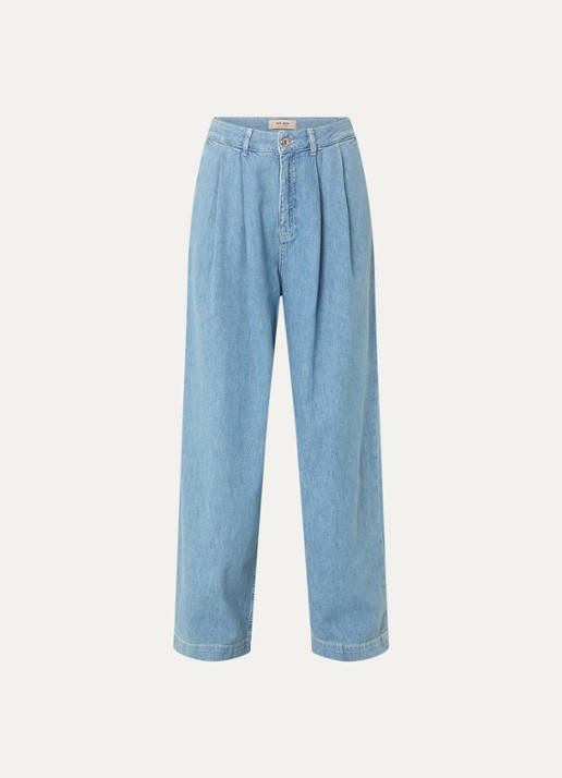 Mos Mosh MMDagny high waist wide leg jeans met lichte wassing - voorkant 2 indigo