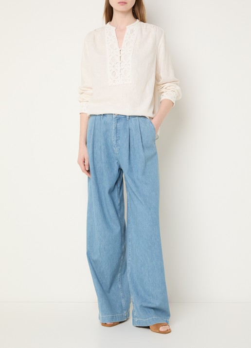 Mos Mosh MMDagny high waist wide leg jeans met lichte wassing - voorkant 3 indigo