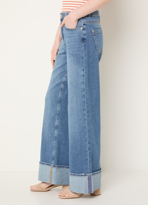 Mos Mosh MMDara Turn-up high waist straight leg jeans met medium wassing - detail 3 indigo