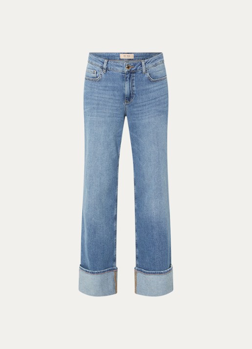 Mos Mosh MMDara Turn-up high waist straight leg jeans met medium wassing - voorkant 4 indigo