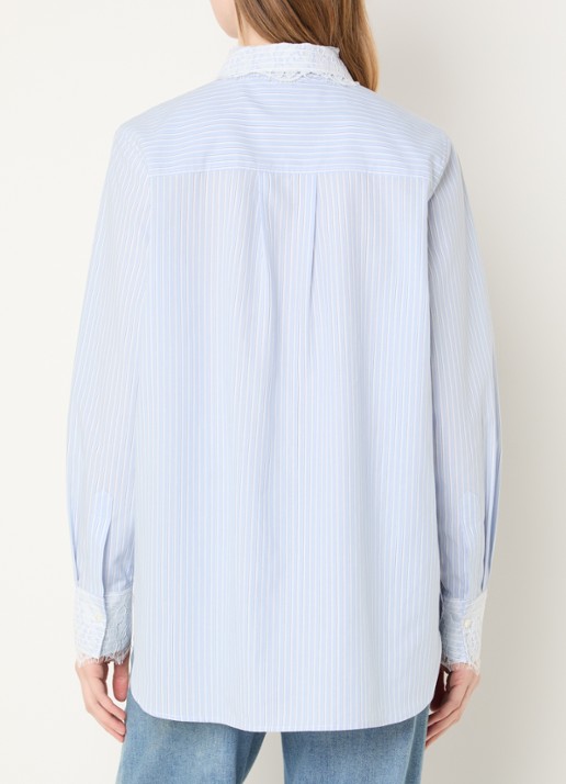 Mos Mosh MMElinda blouse met streepprint en broderie - achterkant blauw
