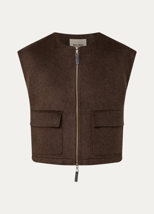 Mos Mosh MMElise bodywarmer in wolblend met opgestikte zakken - voorkant 2 bruin