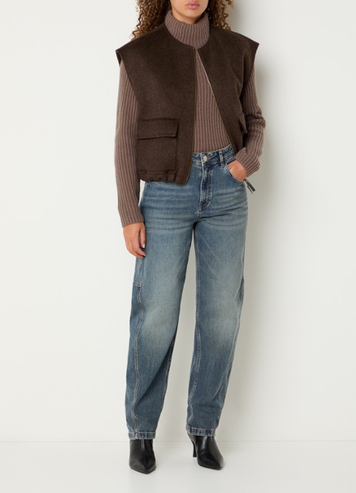 Mos Mosh MMElise bodywarmer in wolblend met opgestikte zakken - voorkant 3 bruin
