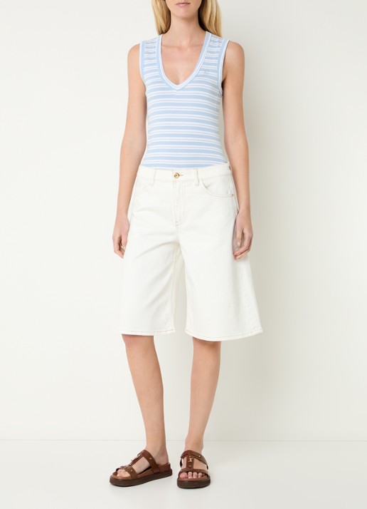 Mos Mosh MMElle tanktop met streepprint - voorkant 2 lichtblauw