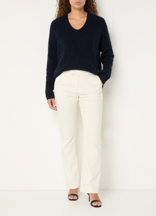 Mos Mosh MMEllen mid waist straight fit cropped chino met steekzakken - voorkant 3 gebroken wit