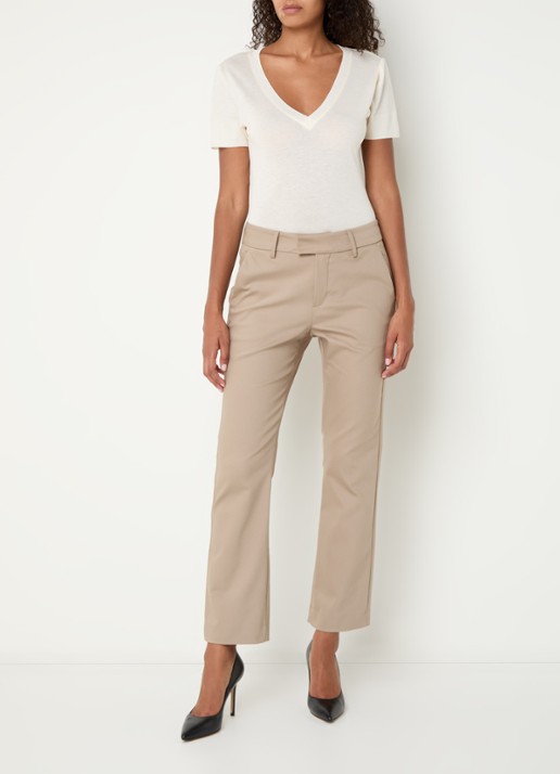 Mos Mosh MMEllen mid waist straight fit cropped chino met steekzakken - voorkant 3 lichtbruin