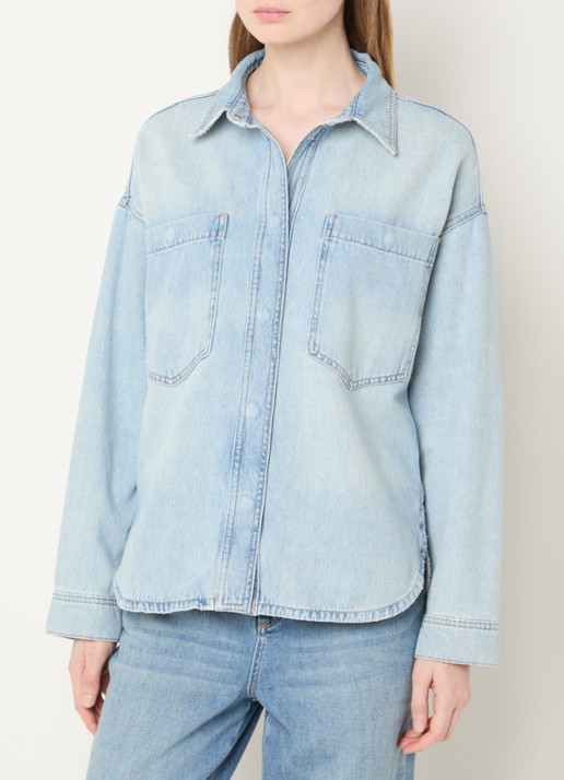 Mos Mosh MMEmm blouse van denim met studs - achterkant 3 lichtblauw